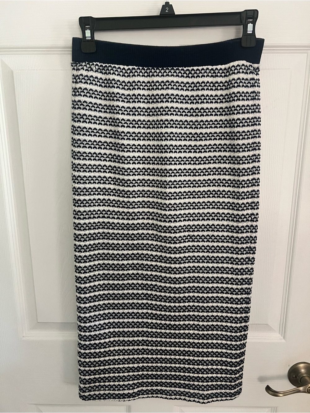 Zara Navy and White Striped Knit Pencil Skirt